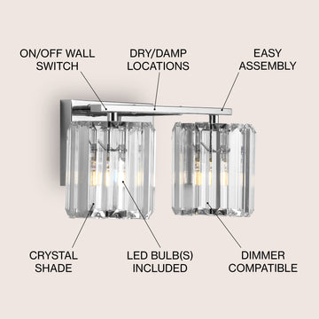 Coco Prism Vintage Metal/Glass Classic Glam LED Vanity Light